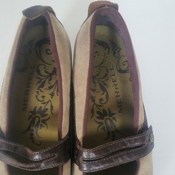 Merrell Plaza Bandeau Mary Jane Sz 9 Women Brown Wedge Taupe Suede Leather - Picture 7 of 14